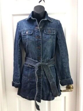 ARMOR JEANS Waist-Tie Denim Jacket - Dark Blue